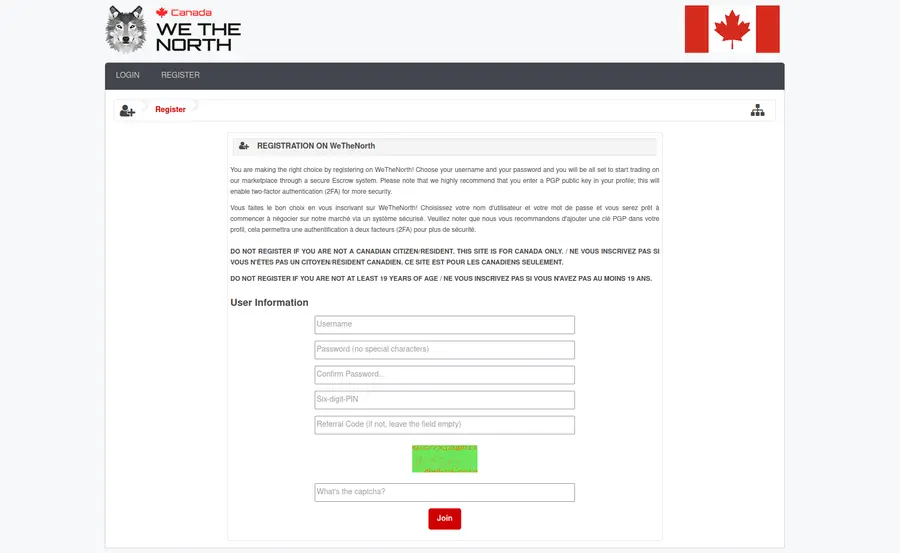 Wethenorth market registration screen